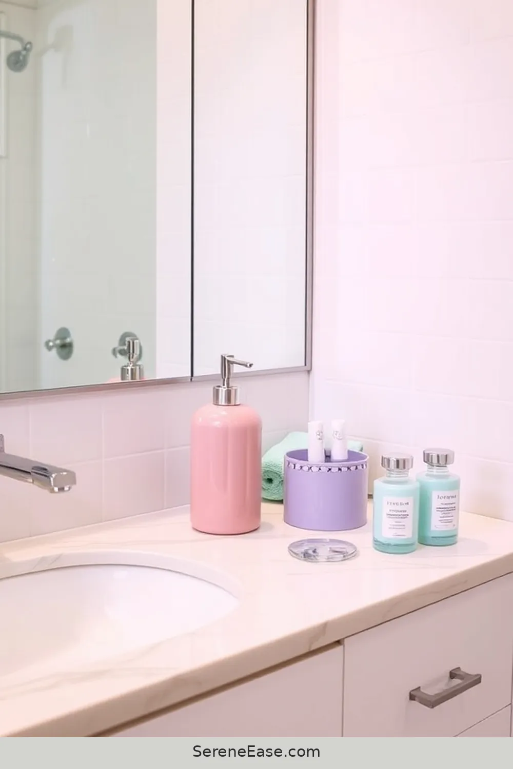 18 Ways to Incorporate Pastels in Your Mid Century Modern Bathroom Style 14 Use Pastel Countertop Accessories for 18 Ways to Incorporate Pastels in Your Mid Century Modern Bathroom Style