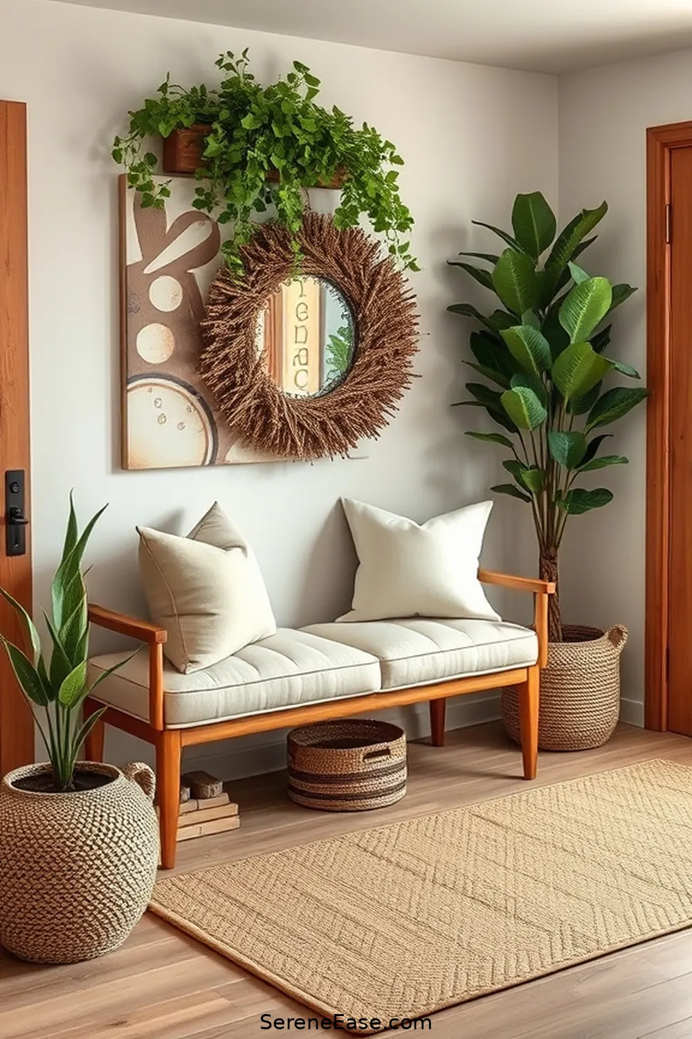 18 Ways to Use Earth Tones in Modern Farmhouse Entryway Style 15 Select a Neutral Color for Your Bench or Seating for 18 Ways to Use Earth Tones in Modern Farmhouse Entryway Style