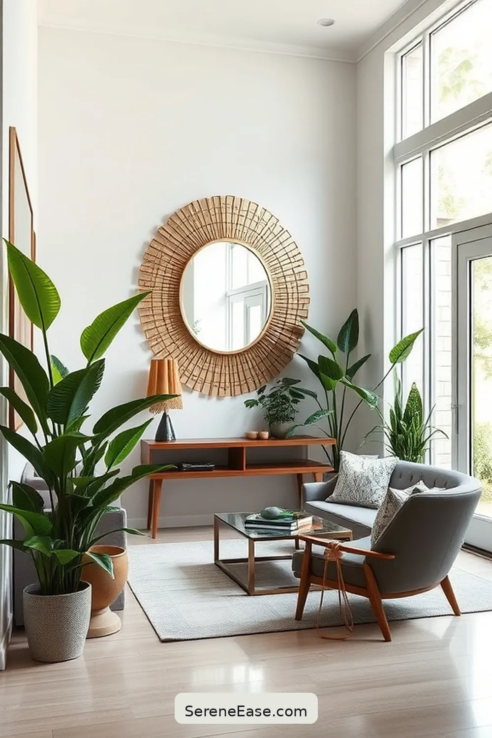 18 Ways to Use Metallic Accents in a Mid-Century Modern Entryway 4 Decorative Mirrors for 18 Ways to Use Metallic Accents in a Mid-Century Modern Entryway