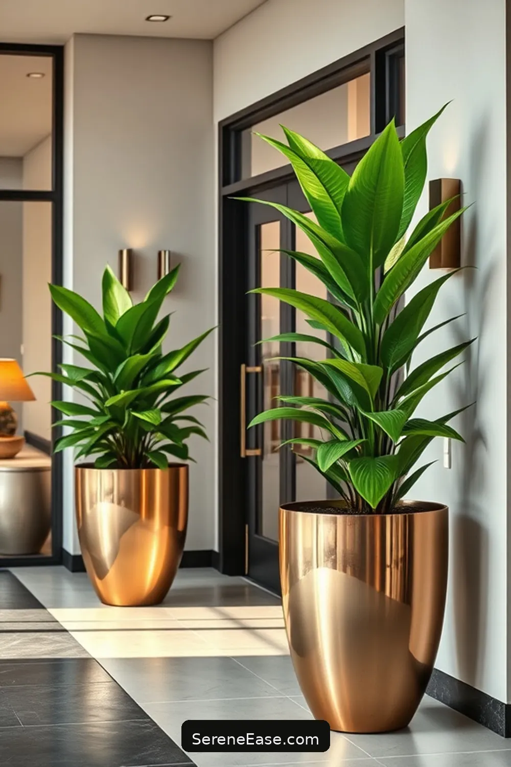 18 Ways to Use Metallic Accents in a Mid-Century Modern Entryway 7 Metallic Planters for 18 Ways to Use Metallic Accents in a Mid-Century Modern Entryway