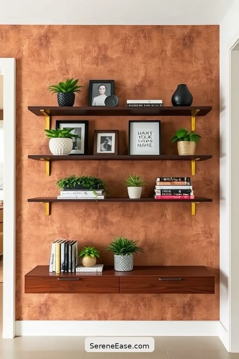 18 Ways to Use Metallic Accents in a Mid-Century Modern Entryway 11 Wall-mounted Shelves for 18 Ways to Use Metallic Accents in a Mid-Century Modern Entryway