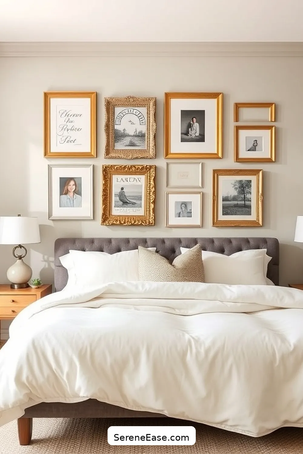 18 Ways to Use Metallic Accents in a Modern Farmhouse Bedroom Style 9 Gold or Silver Picture Frames for 18 Ways to Use Metallic Accents in a Modern Farmhouse Bedroom Style