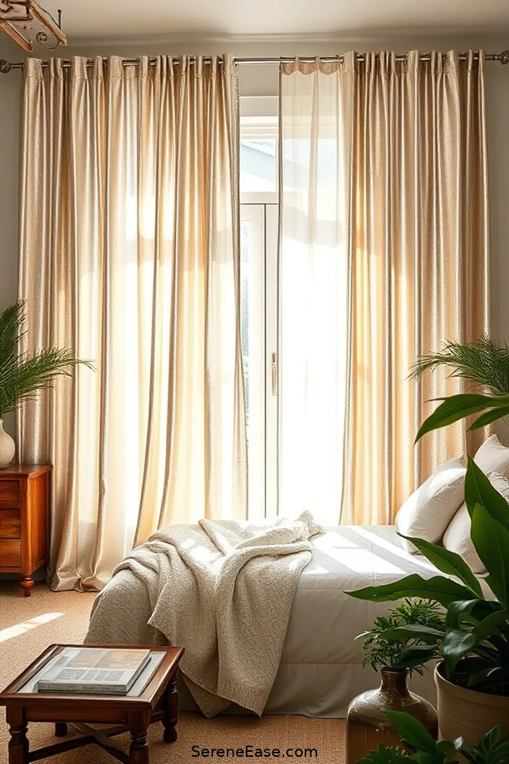 18 Ways to Use Metallic Accents in a Modern Farmhouse Bedroom Style 18 Metallic Curtains or Drapes for 18 Ways to Use Metallic Accents in a Modern Farmhouse Bedroom Style