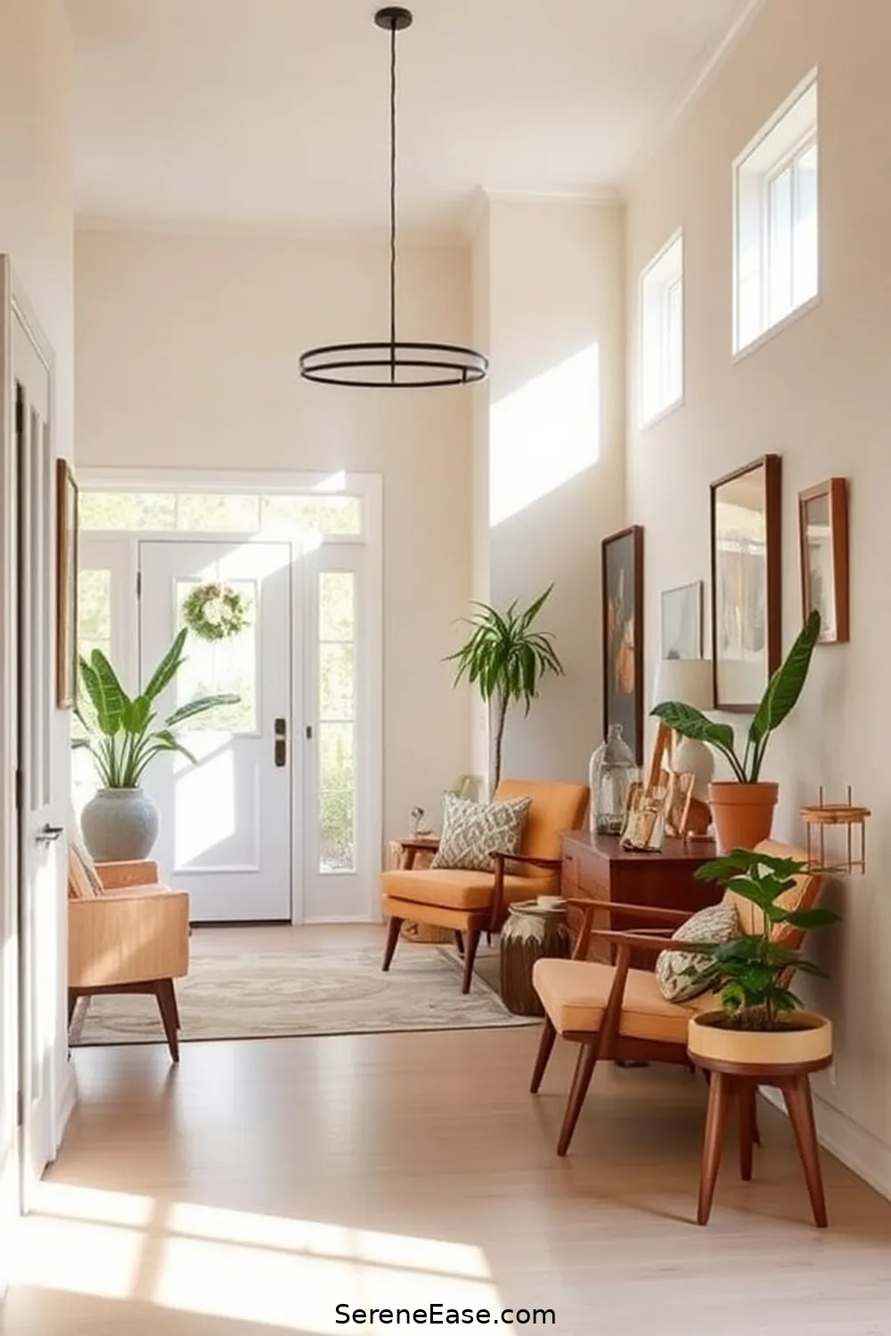 Blend Vintage and Modern Pieces for 18 Ways to Use Neutral Tones in a Mid-Century Modern Style Entryway