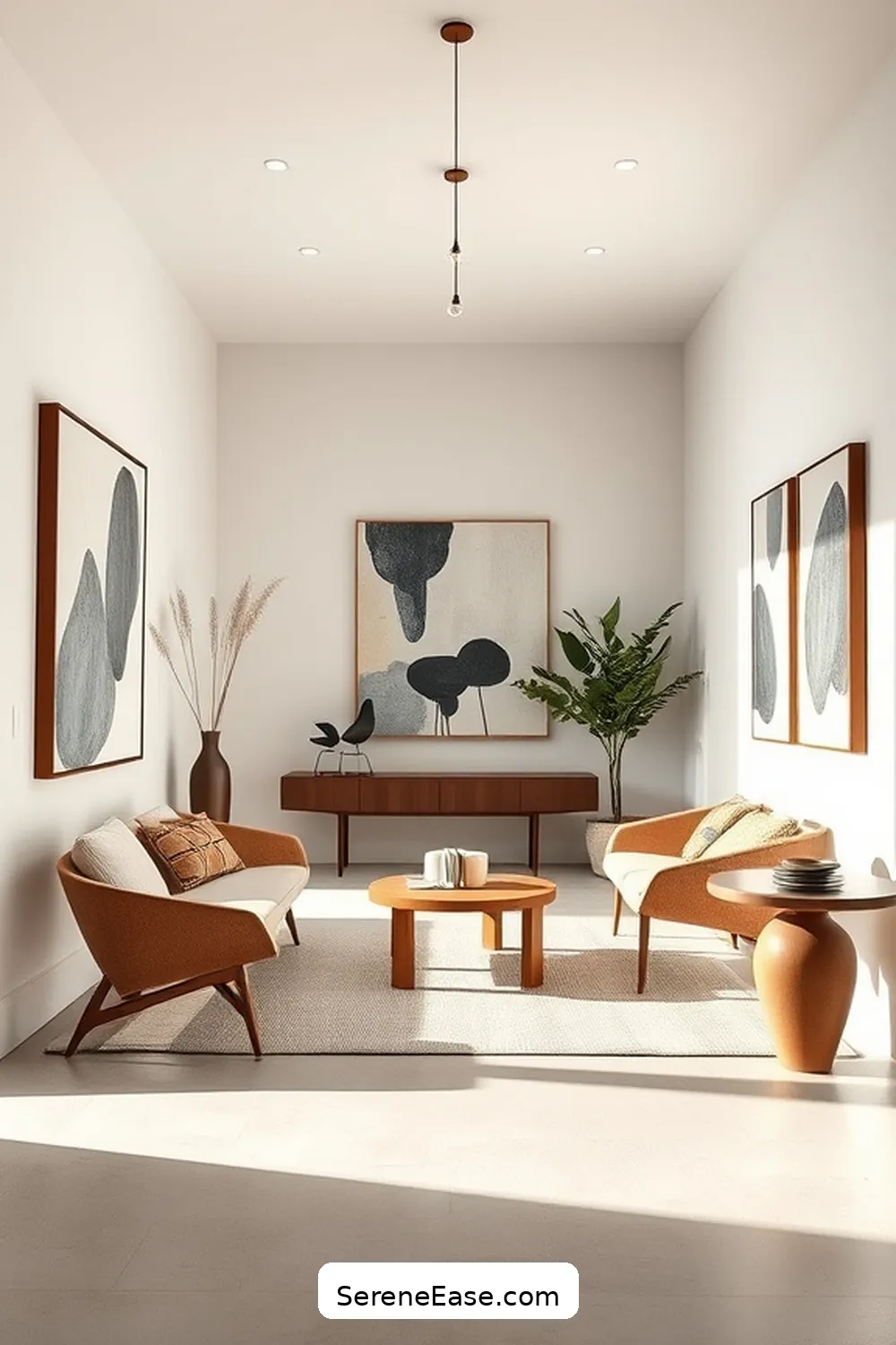 Incorporate Mid-Century Artwork for 18 Ways to Use Neutral Tones in a Mid-Century Modern Style Entryway