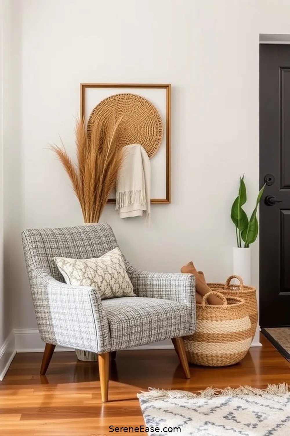Use Textured Fabrics for 18 Ways to Use Neutral Tones in a Mid-Century Modern Style Entryway