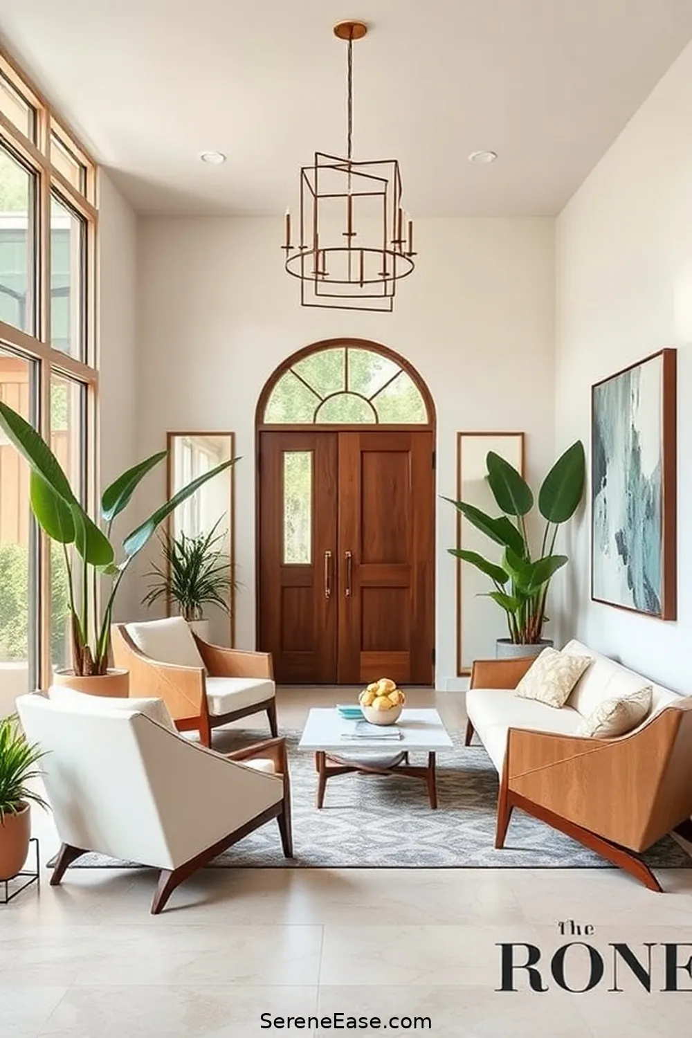 Utilize Geometric Shapes for 18 Ways to Use Neutral Tones in a Mid-Century Modern Style Entryway