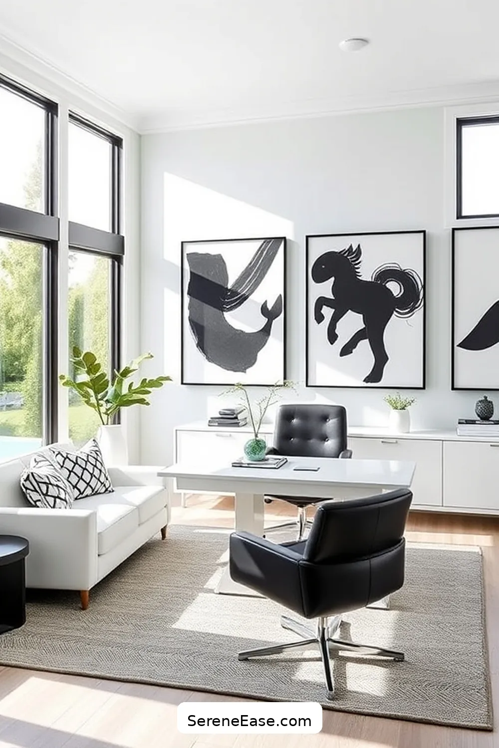 19 Chic Ways to Incorporate Black and White in Your Coastal Home Office Style 2 Bold Black and White Artwork for 19 Chic Ways to Incorporate Black and White in Your Coastal Home Office Style