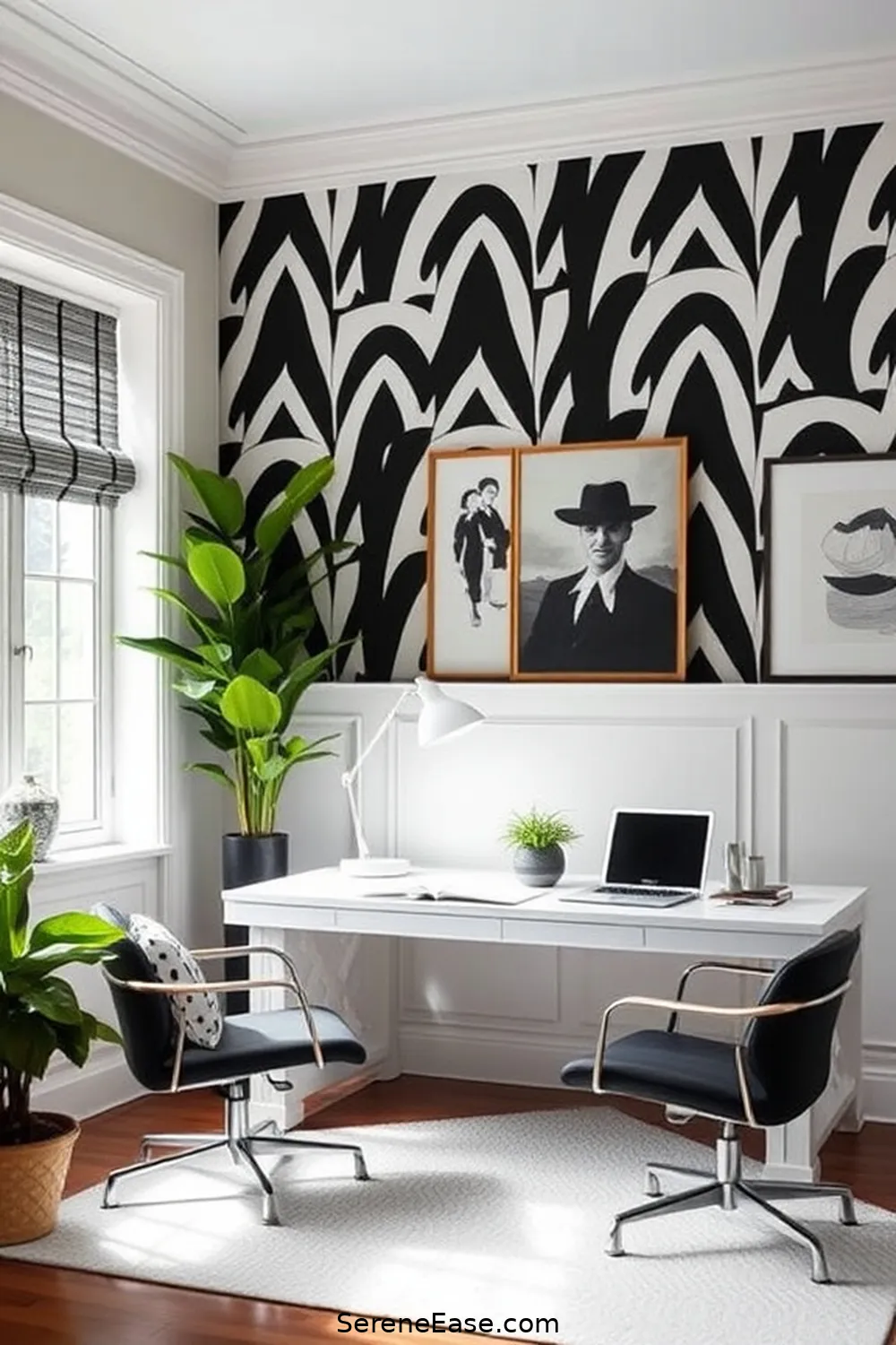 19 Chic Ways to Incorporate Black and White in Your Coastal Home Office Style 13 Graphic Black and White Wallpaper for 19 Chic Ways to Incorporate Black and White in Your Coastal Home Office Style