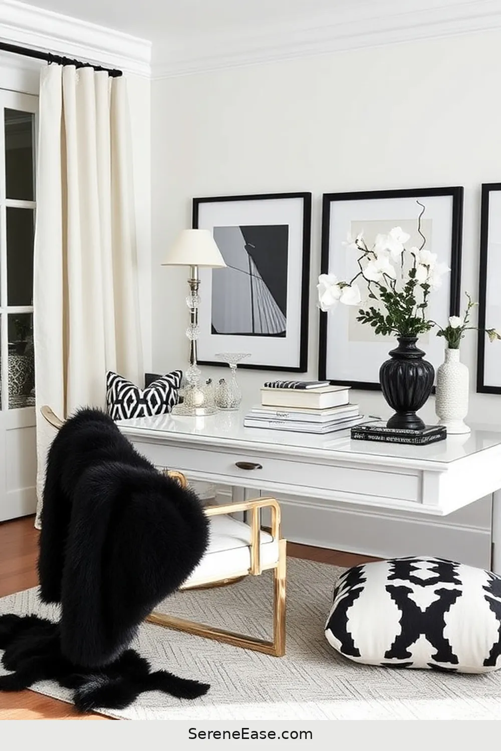 19 Chic Ways to Incorporate Black and White in Your Coastal Home Office Style 16 Layered Textiles for Comfort for 19 Chic Ways to Incorporate Black and White in Your Coastal Home Office Style