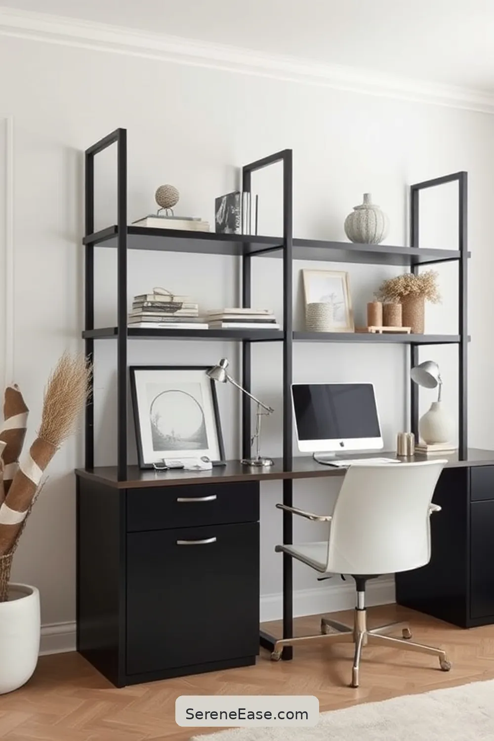 19 Chic Ways to Incorporate Black and White in Your Coastal Home Office Style 9 Minimalist Shelving Units for 19 Chic Ways to Incorporate Black and White in Your Coastal Home Office Style