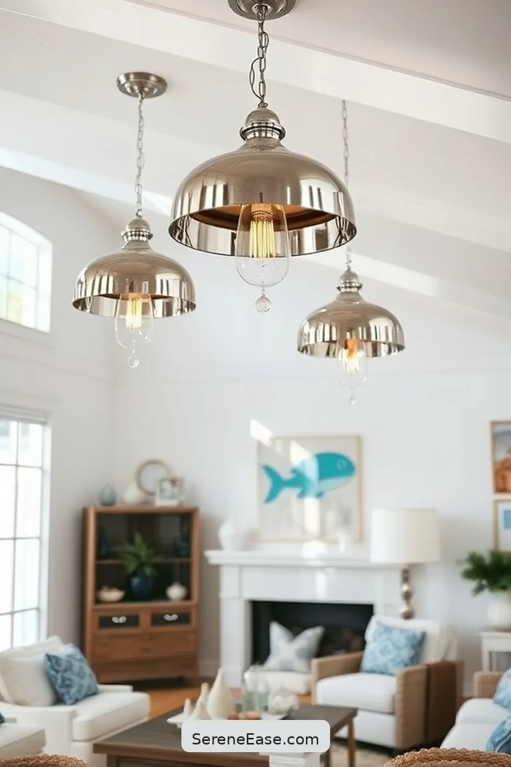 19 Stunning Ways to Incorporate Metallic Accents in Your Coastal Living Room Style 2 Choose Metallic Light Fixtures for 19 Stunning Ways to Incorporate Metallic Accents in Your Coastal Living Room Style