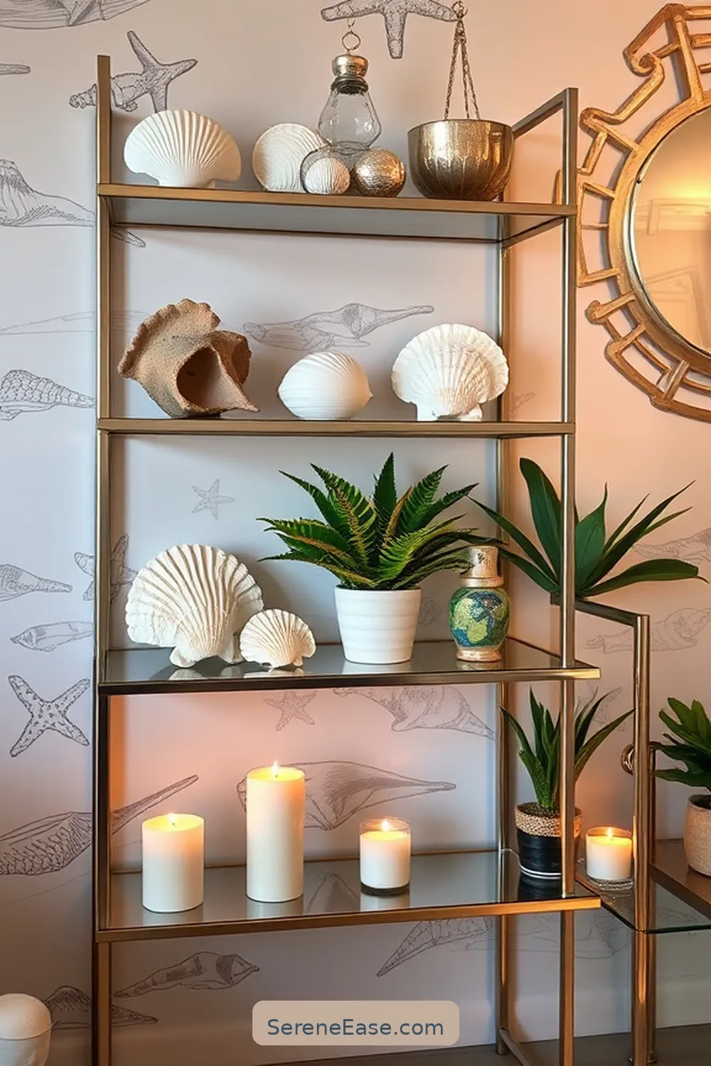 19 Stunning Ways to Incorporate Metallic Accents in Your Coastal Living Room Style 9 Choose Metallic Shelving for 19 Stunning Ways to Incorporate Metallic Accents in Your Coastal Living Room Style