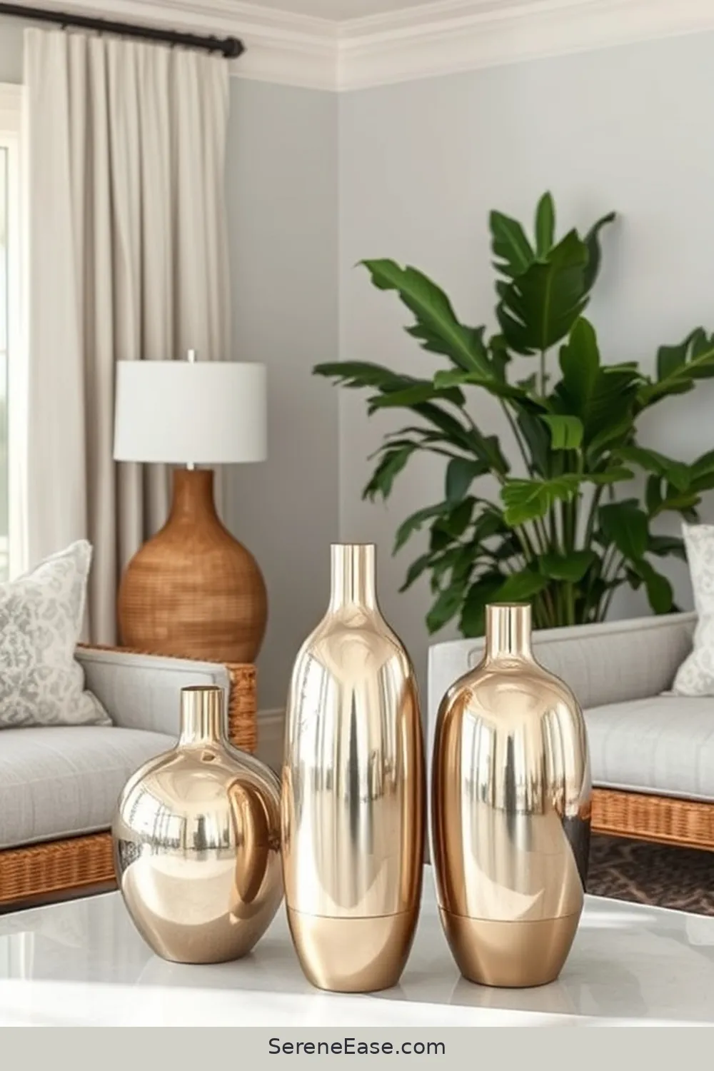 19 Stunning Ways to Incorporate Metallic Accents in Your Coastal Living Room Style 7 Integrate Metallic Vases for 19 Stunning Ways to Incorporate Metallic Accents in Your Coastal Living Room Style