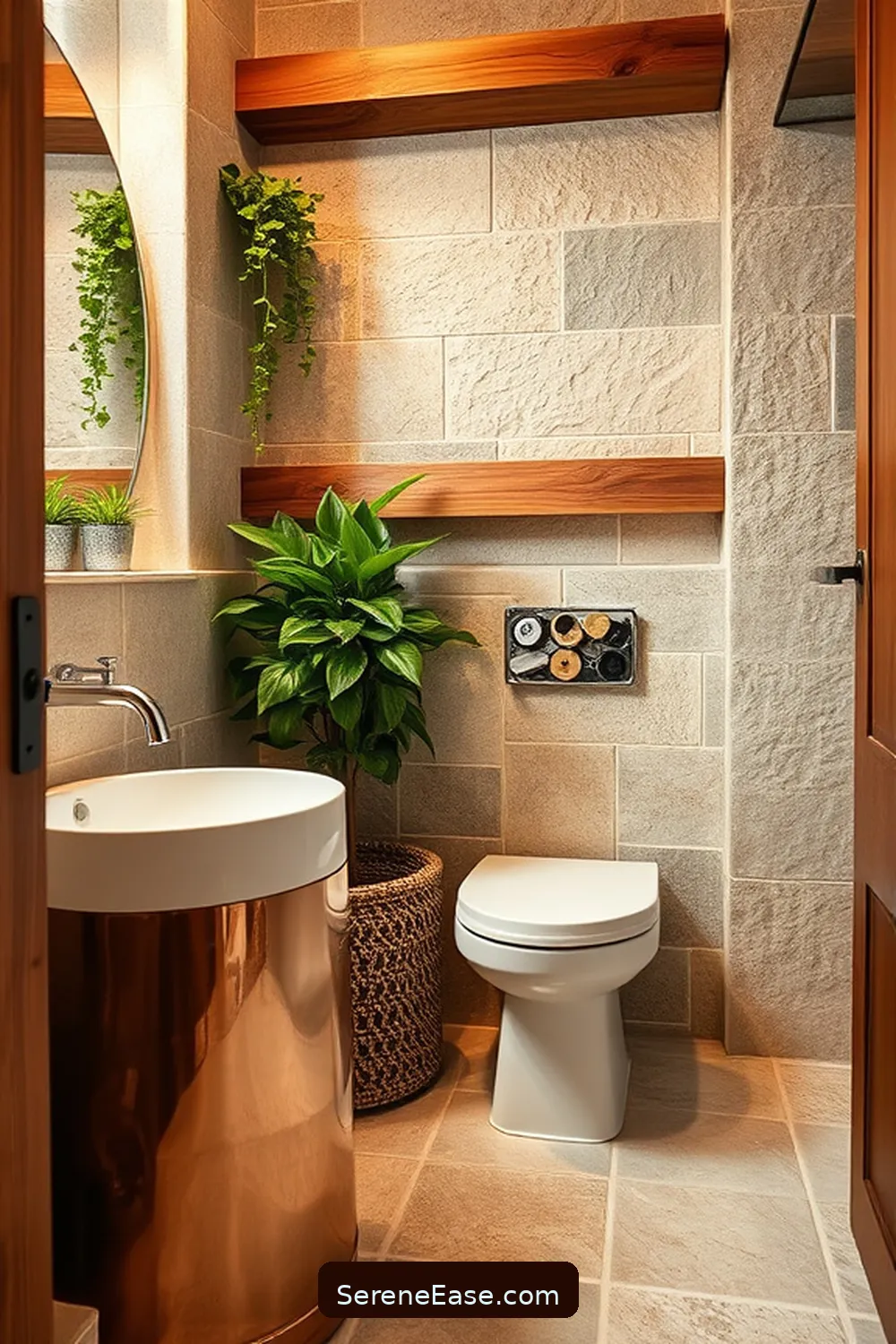 19 Stunning Ways to Use Metallic Accents in Rustic Bathroom Style 13 Add a Copper or Brass Waste Bin for 19 Stunning Ways to Use Metallic Accents in Rustic Bathroom Style