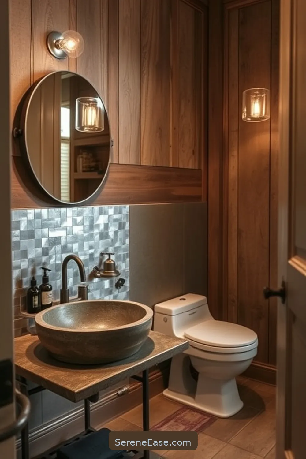 19 Stunning Ways to Use Metallic Accents in Rustic Bathroom Style 19 Add a Metallic Backsplash for 19 Stunning Ways to Use Metallic Accents in Rustic Bathroom Style