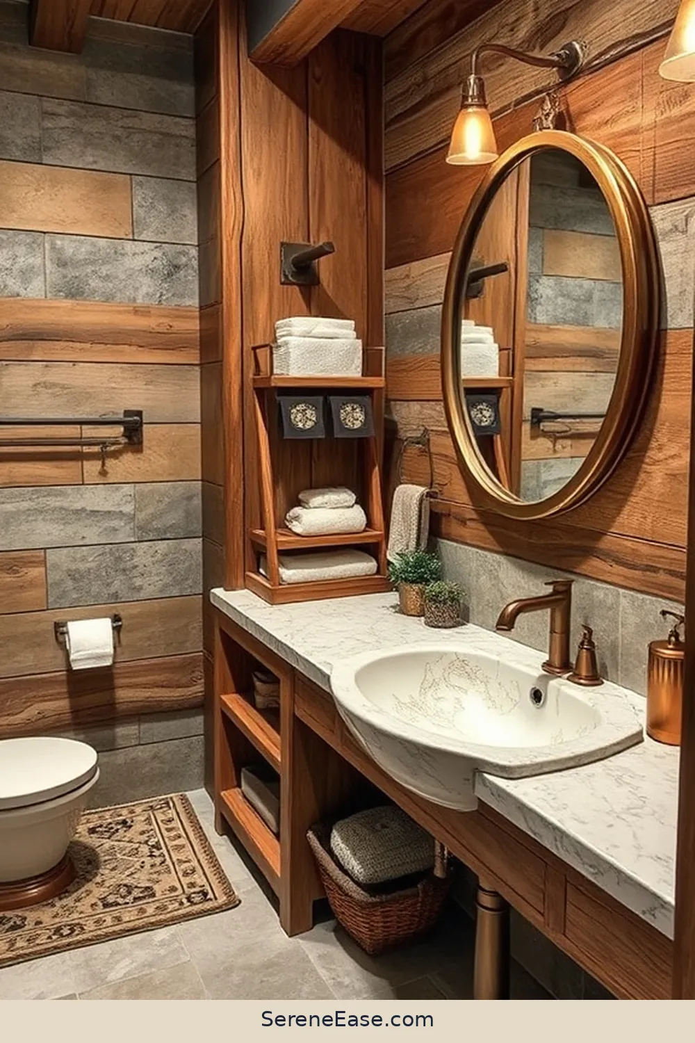 19 Stunning Ways to Use Metallic Accents in Rustic Bathroom Style 18 Choose a Mixed-Metal Accessory Theme for 19 Stunning Ways to Use Metallic Accents in Rustic Bathroom Style