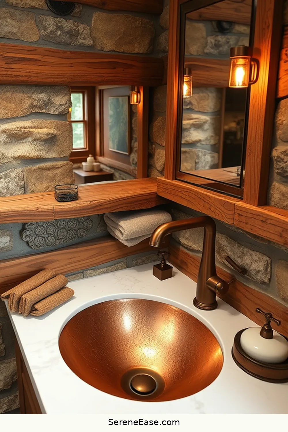 19 Stunning Ways to Use Metallic Accents in Rustic Bathroom Style 2 Incorporate Copper Sink Fixtures for 19 Stunning Ways to Use Metallic Accents in Rustic Bathroom Style
