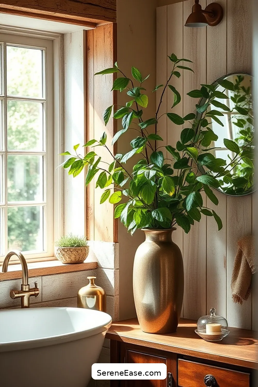 19 Stunning Ways to Use Metallic Accents in Rustic Bathroom Style 16 Incorporate Metallic Vases or Planters for 19 Stunning Ways to Use Metallic Accents in Rustic Bathroom Style