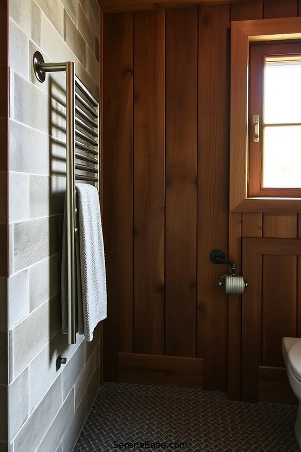 19 Stunning Ways to Use Metallic Accents in Rustic Bathroom Style 15 Install a Rustic Metal Towel Rack for 19 Stunning Ways to Use Metallic Accents in Rustic Bathroom Style