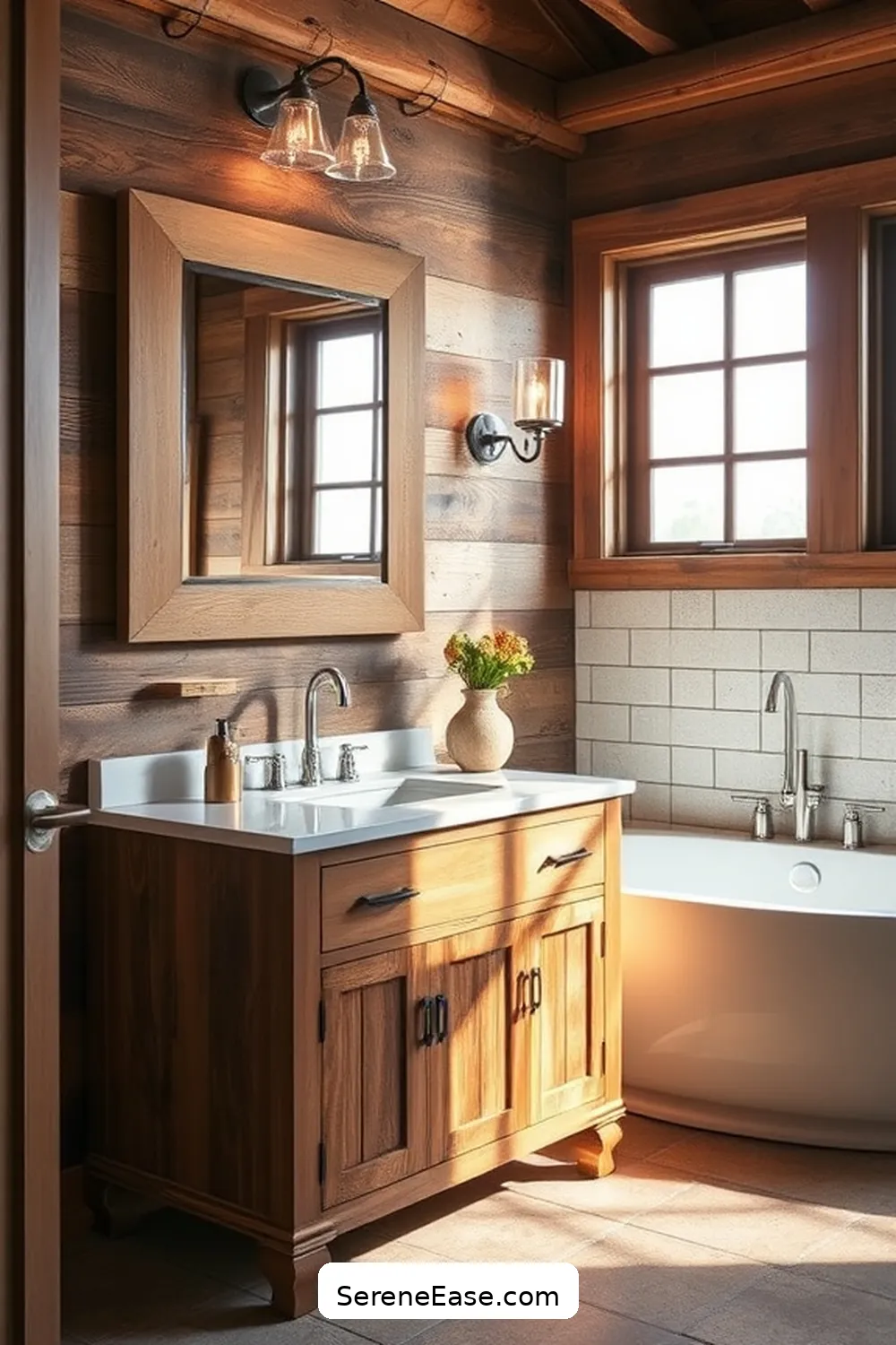 19 Stunning Ways to Use Metallic Accents in Rustic Bathroom Style 3 Use Brushed Nickel Cabinet Hardware for 19 Stunning Ways to Use Metallic Accents in Rustic Bathroom Style