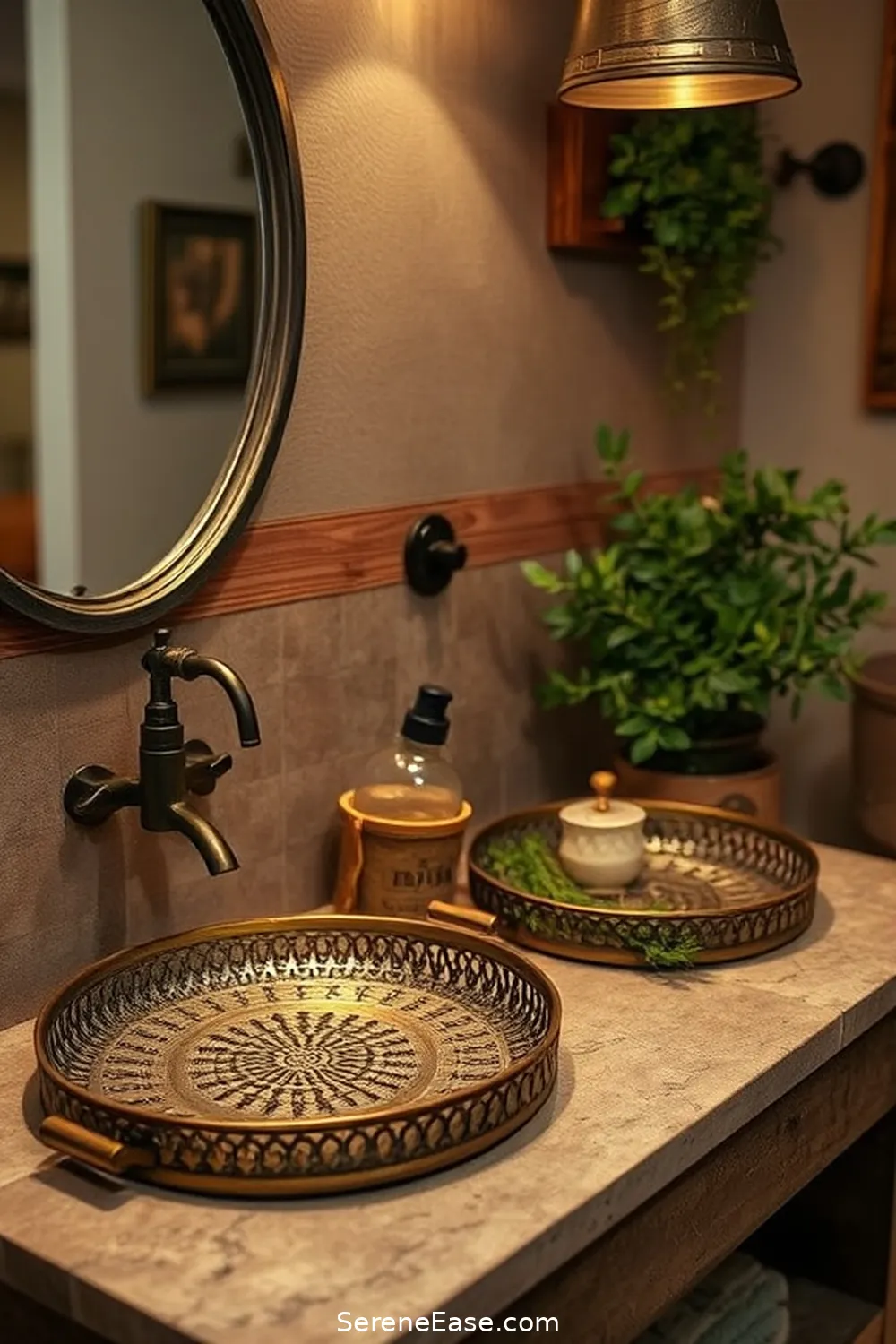 19 Stunning Ways to Use Metallic Accents in Rustic Bathroom Style 14 Use Decorative Metal Trays for 19 Stunning Ways to Use Metallic Accents in Rustic Bathroom Style