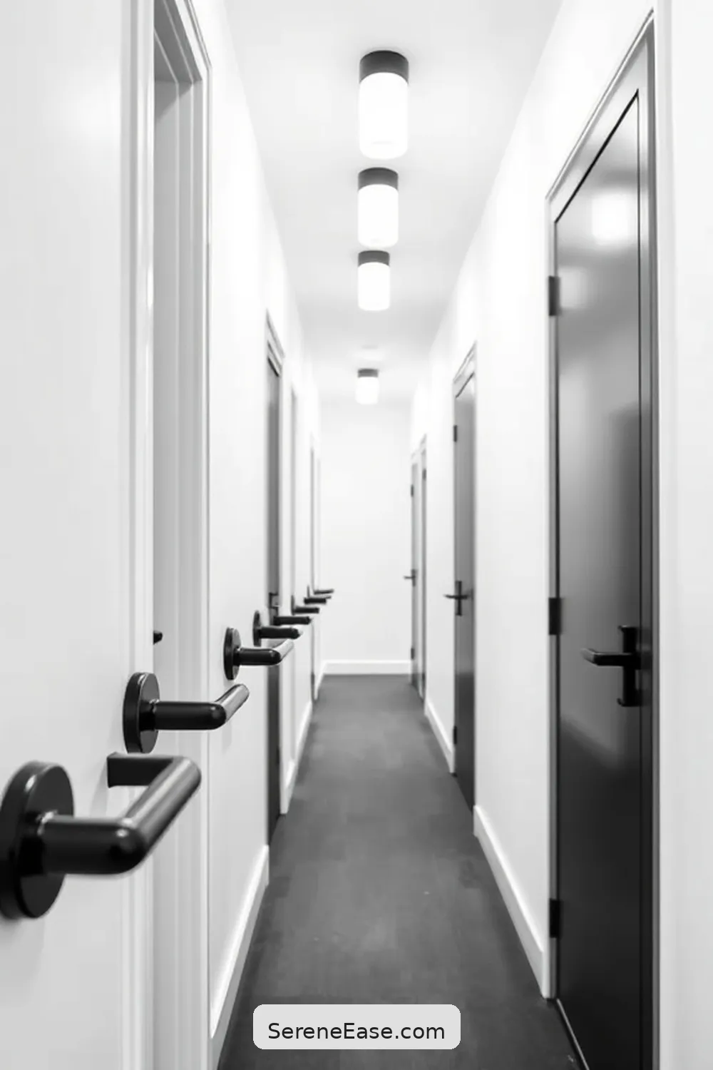 19 Ways to Achieve Black and White Minimalist Style in Your Hallway 15 Choose Simple Hardware and Fixtures for 19 Ways to Achieve Black and White Minimalist Style in Your Hallway