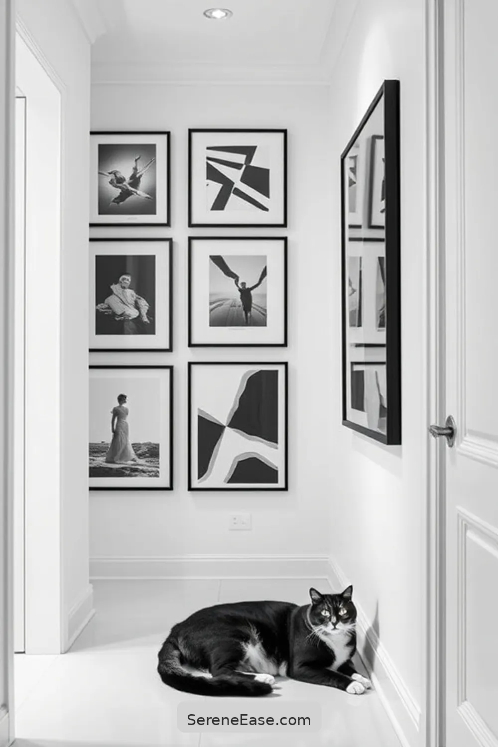 19 Ways to Achieve Black and White Minimalist Style in Your Hallway 17 Create a Gallery Wall for 19 Ways to Achieve Black and White Minimalist Style in Your Hallway