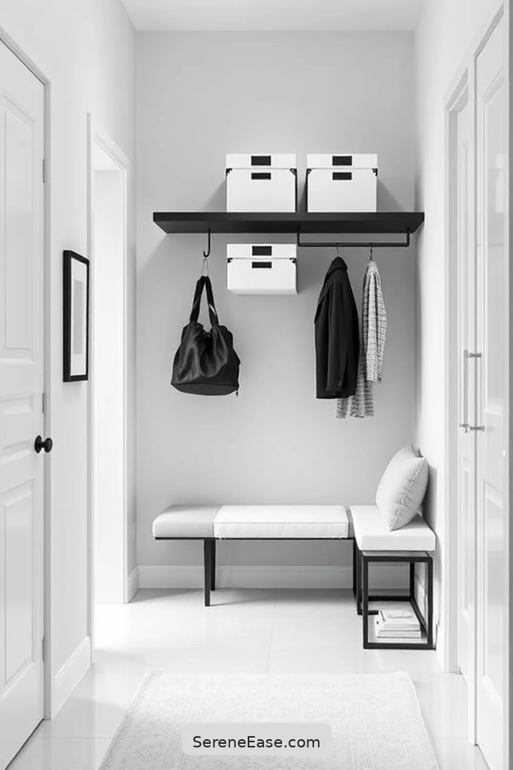 19 Ways to Achieve Black and White Minimalist Style in Your Hallway 20 Implement Smart Storage Solutions for 19 Ways to Achieve Black and White Minimalist Style in Your Hallway