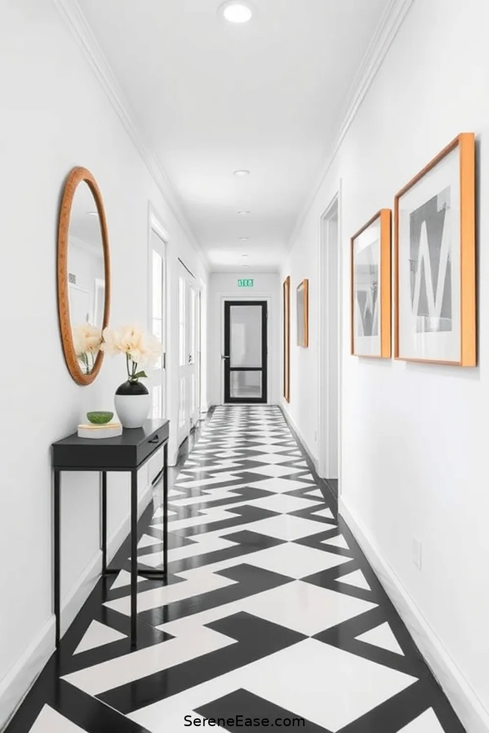 19 Ways to Achieve Black and White Minimalist Style in Your Hallway 4 Incorporate Geometric Patterns for 19 Ways to Achieve Black and White Minimalist Style in Your Hallway