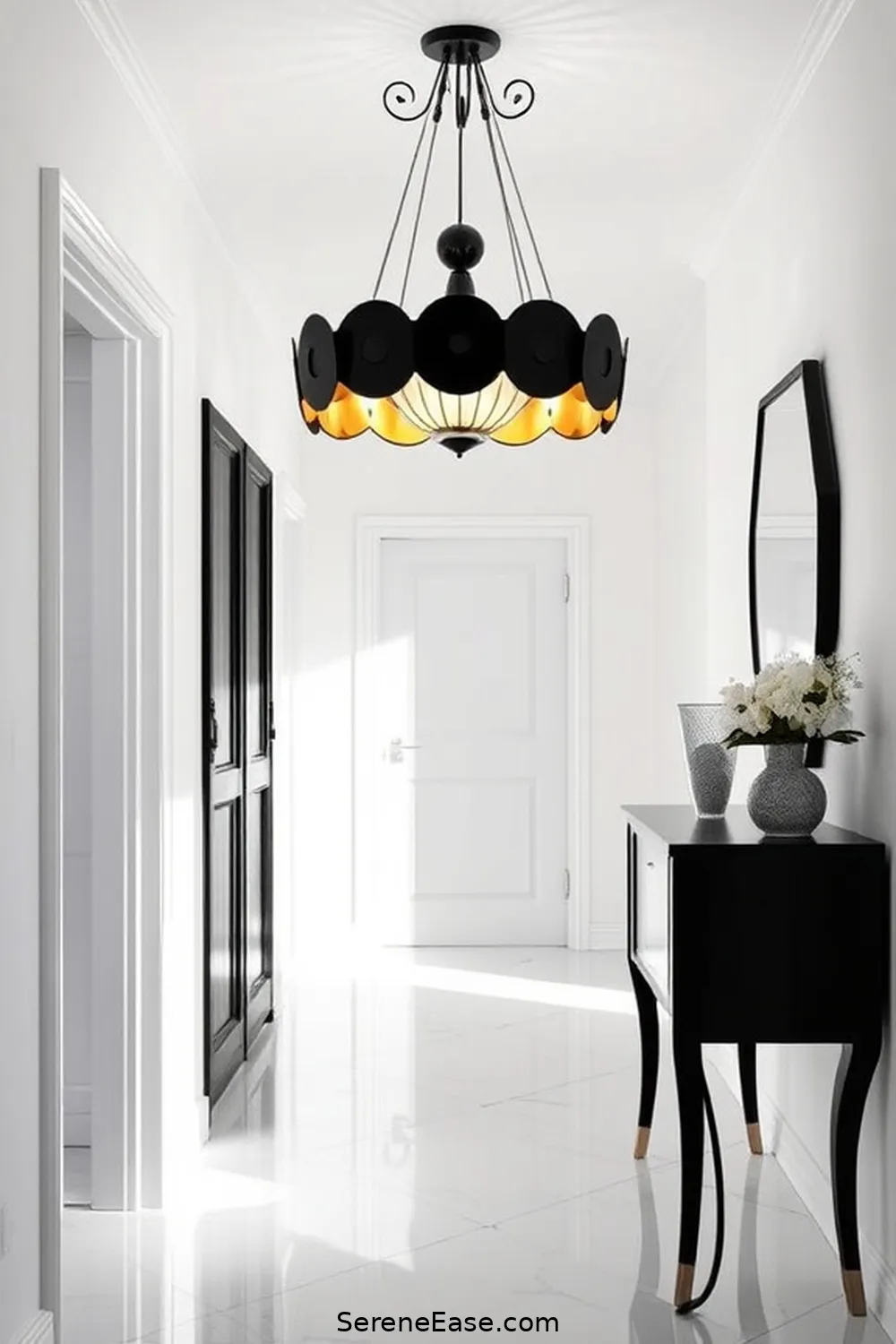 19 Ways to Achieve Black and White Minimalist Style in Your Hallway 5 Use Statement Lighting Fixtures for 19 Ways to Achieve Black and White Minimalist Style in Your Hallway