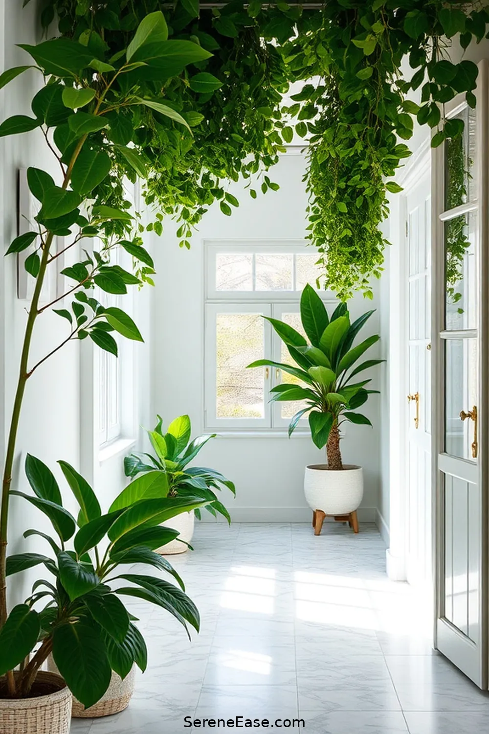 19 Ways to Achieve Monochromatic Coastal Style in Your Hallway 12 Add Plants for a Fresh Feel for 19 Ways to Achieve Monochromatic Coastal Style in Your Hallway