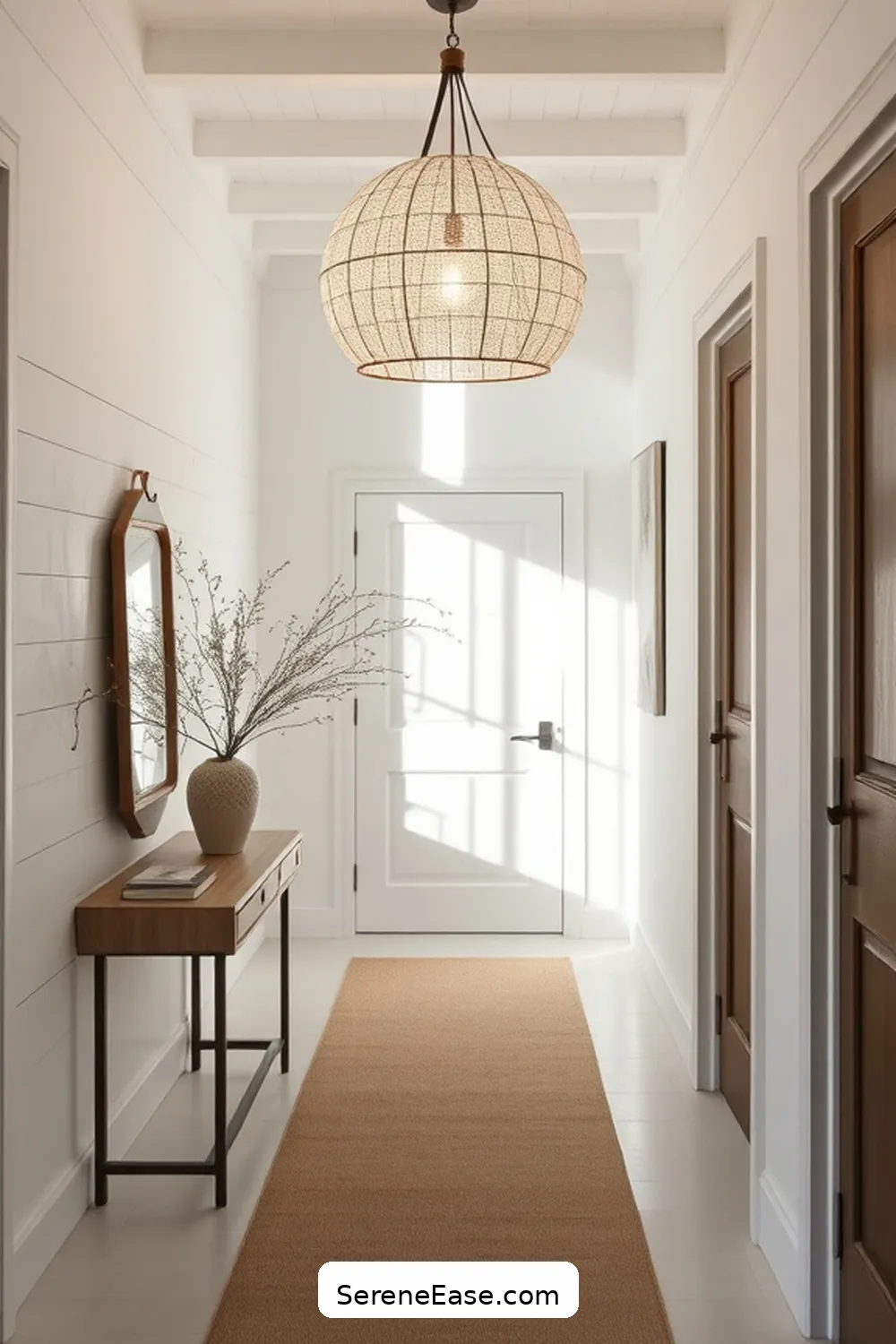 19 Ways to Achieve Monochromatic Coastal Style in Your Hallway 6 Add a Statement Light Fixture for 19 Ways to Achieve Monochromatic Coastal Style in Your Hallway