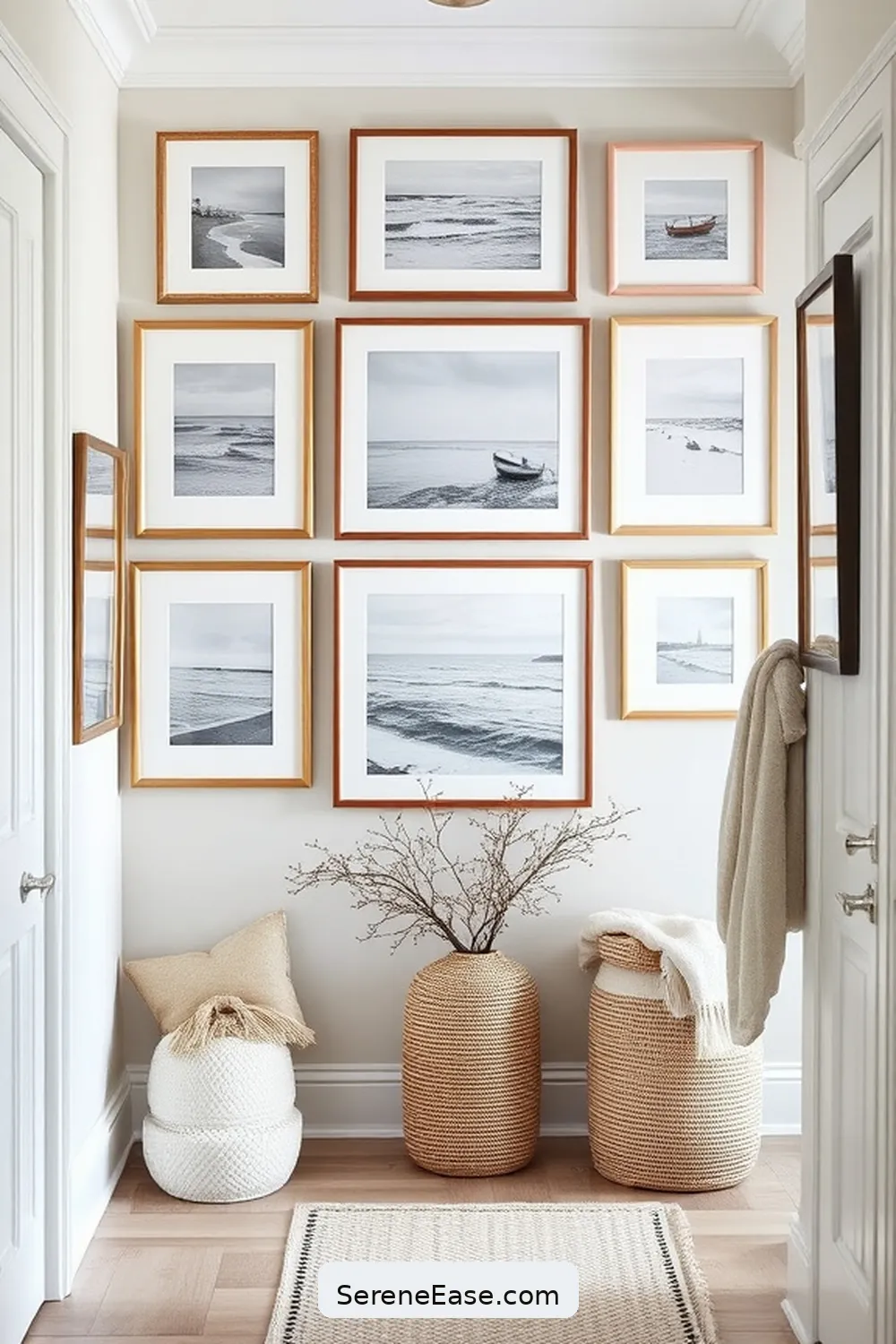 19 Ways to Achieve Monochromatic Coastal Style in Your Hallway 10 Create a Gallery Wall for 19 Ways to Achieve Monochromatic Coastal Style in Your Hallway