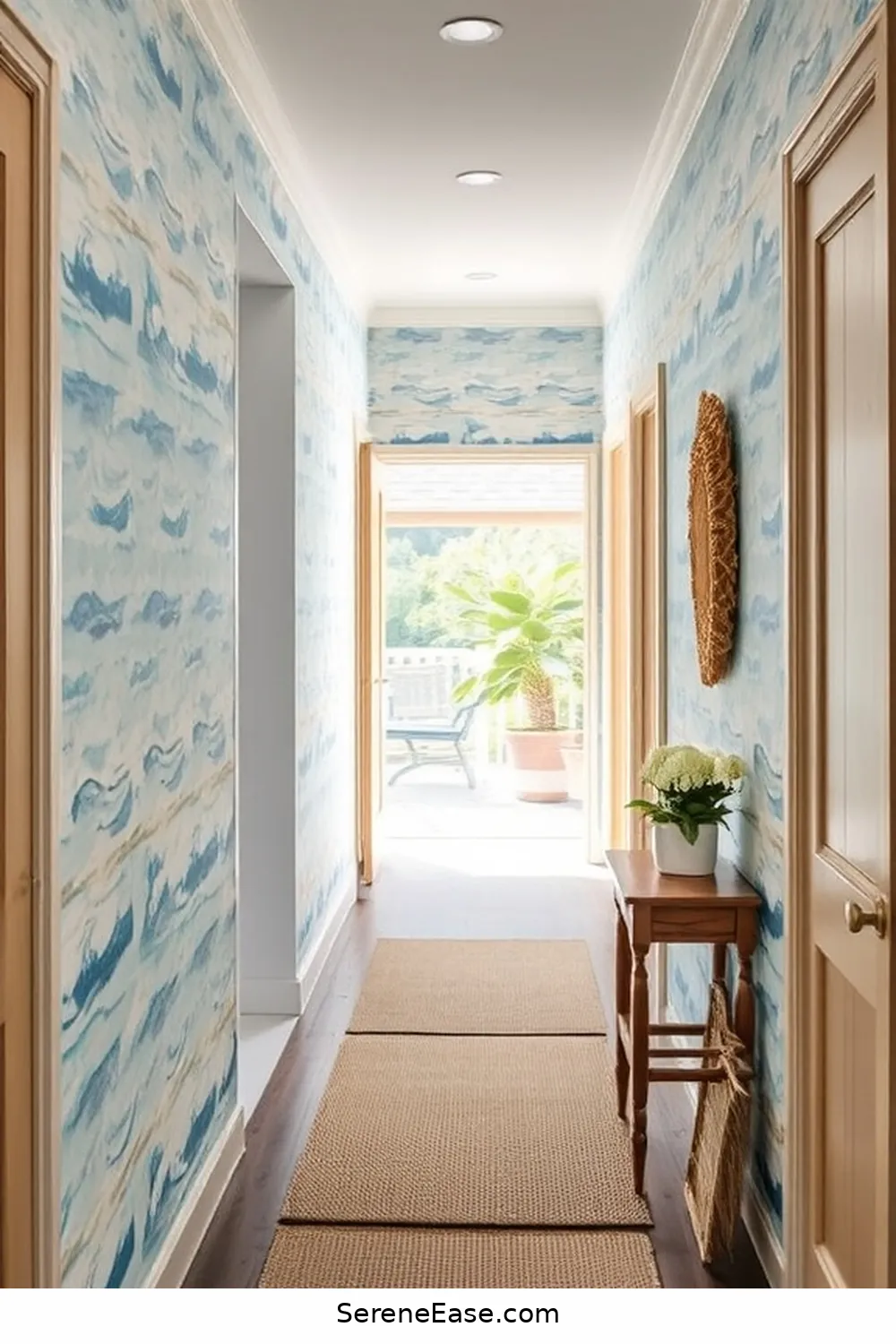 19 Ways to Achieve Monochromatic Coastal Style in Your Hallway 3 Use Coastal-Inspired Wallpaper for 19 Ways to Achieve Monochromatic Coastal Style in Your Hallway