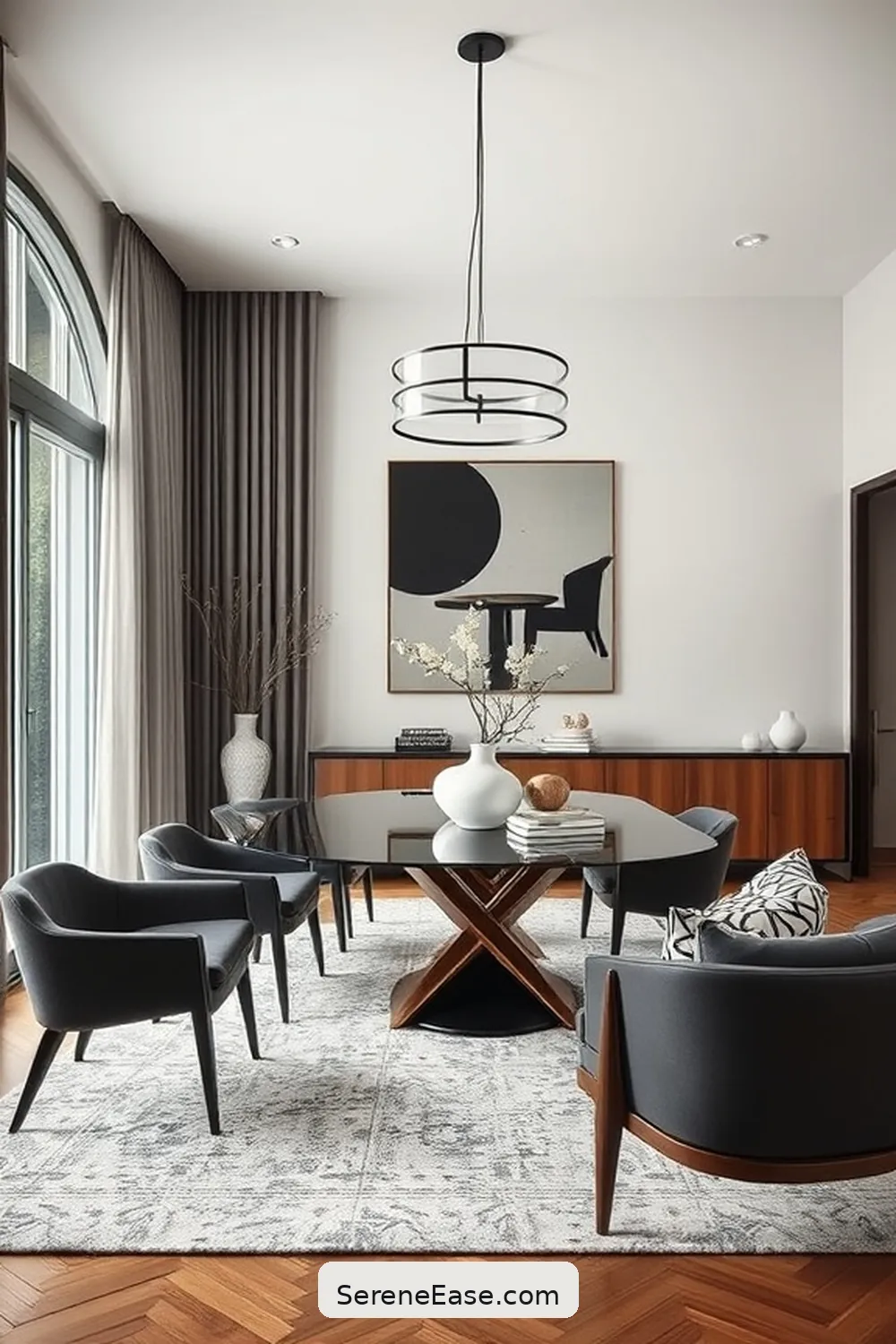 19 Ways to Achieve Monochromatic Dining Room in Mid-Century Modern Style 4 Incorporate Geometric Shapes for 19 Ways to Achieve Monochromatic Dining Room in Mid-Century Modern Style