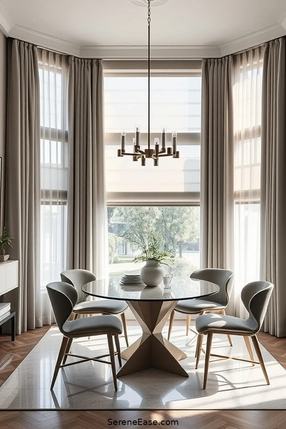 19 Ways to Achieve Monochromatic Dining Room in Mid-Century Modern Style 13 Incorporate Stylish Window Treatments for 19 Ways to Achieve Monochromatic Dining Room in Mid-Century Modern Style