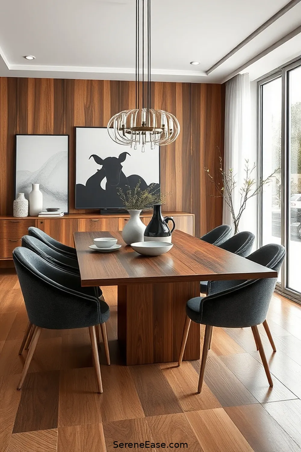 19 Ways to Achieve Monochromatic Dining Room in Mid-Century Modern Style 8 Mix Materials Like Wood and Metal for 19 Ways to Achieve Monochromatic Dining Room in Mid-Century Modern Style