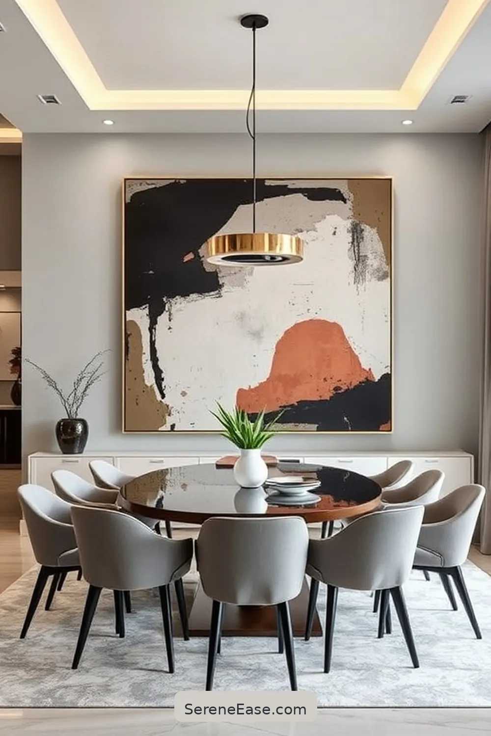 19 Ways to Achieve Monochromatic Dining Room in Mid-Century Modern Style 7 Use Bold Artwork as Focal Points for 19 Ways to Achieve Monochromatic Dining Room in Mid-Century Modern Style