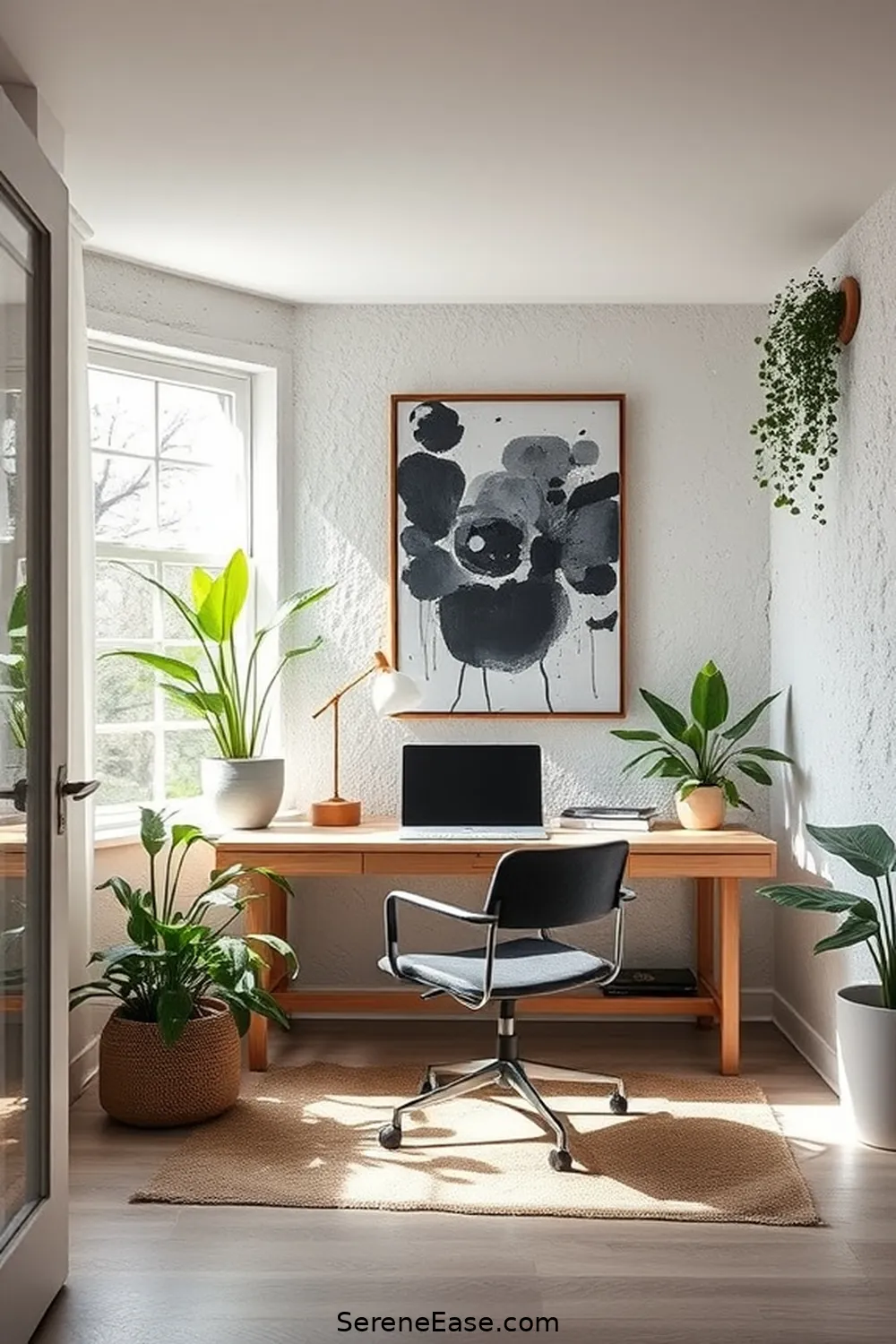 Choose Inspiring Artwork for 19 Ways to Achieve Monochromatic Home Office Bohemian Style