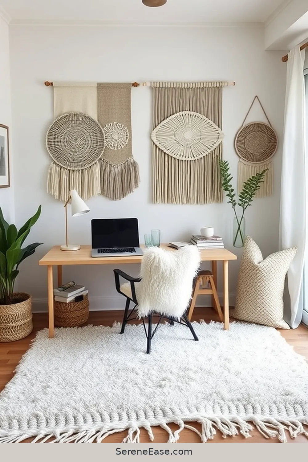 Incorporate Layered Textures for 19 Ways to Achieve Monochromatic Home Office Bohemian Style