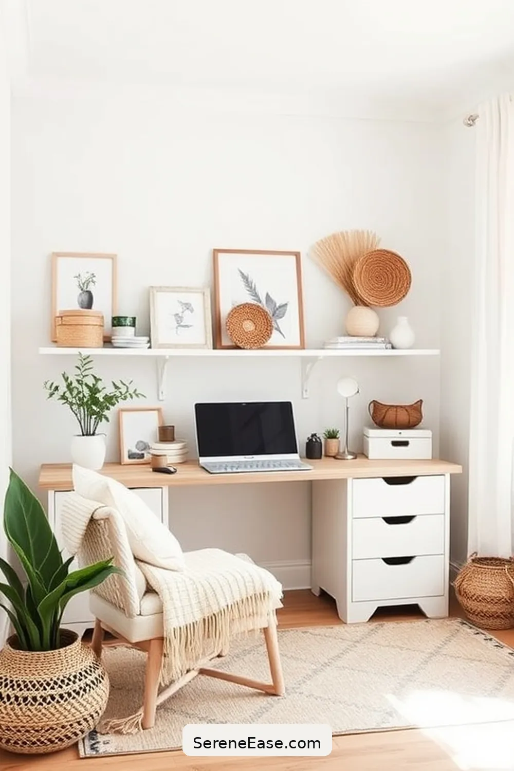 Integrate Functional Storage Solutions for 19 Ways to Achieve Monochromatic Home Office Bohemian Style