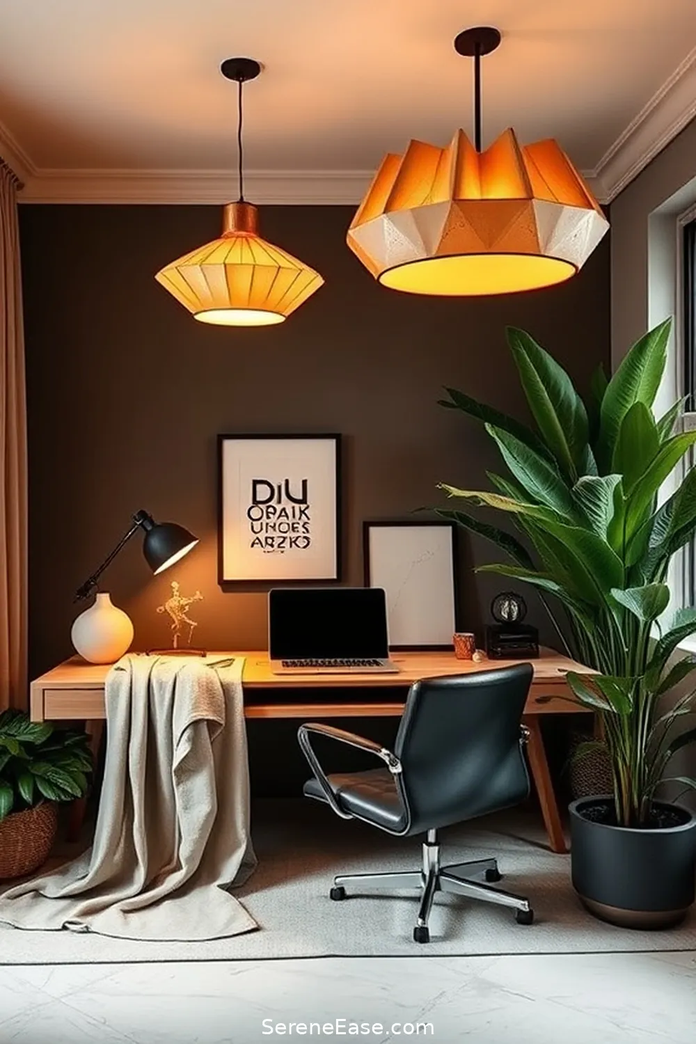 Opt for Unique Lighting Fixtures for 19 Ways to Achieve Monochromatic Home Office Bohemian Style