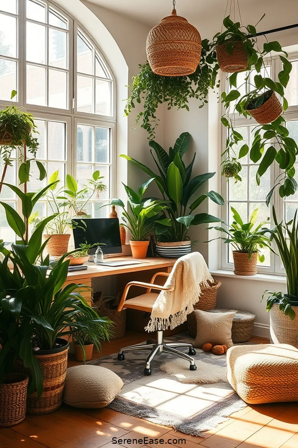 Personalize With Plants for 19 Ways to Achieve Monochromatic Home Office Bohemian Style