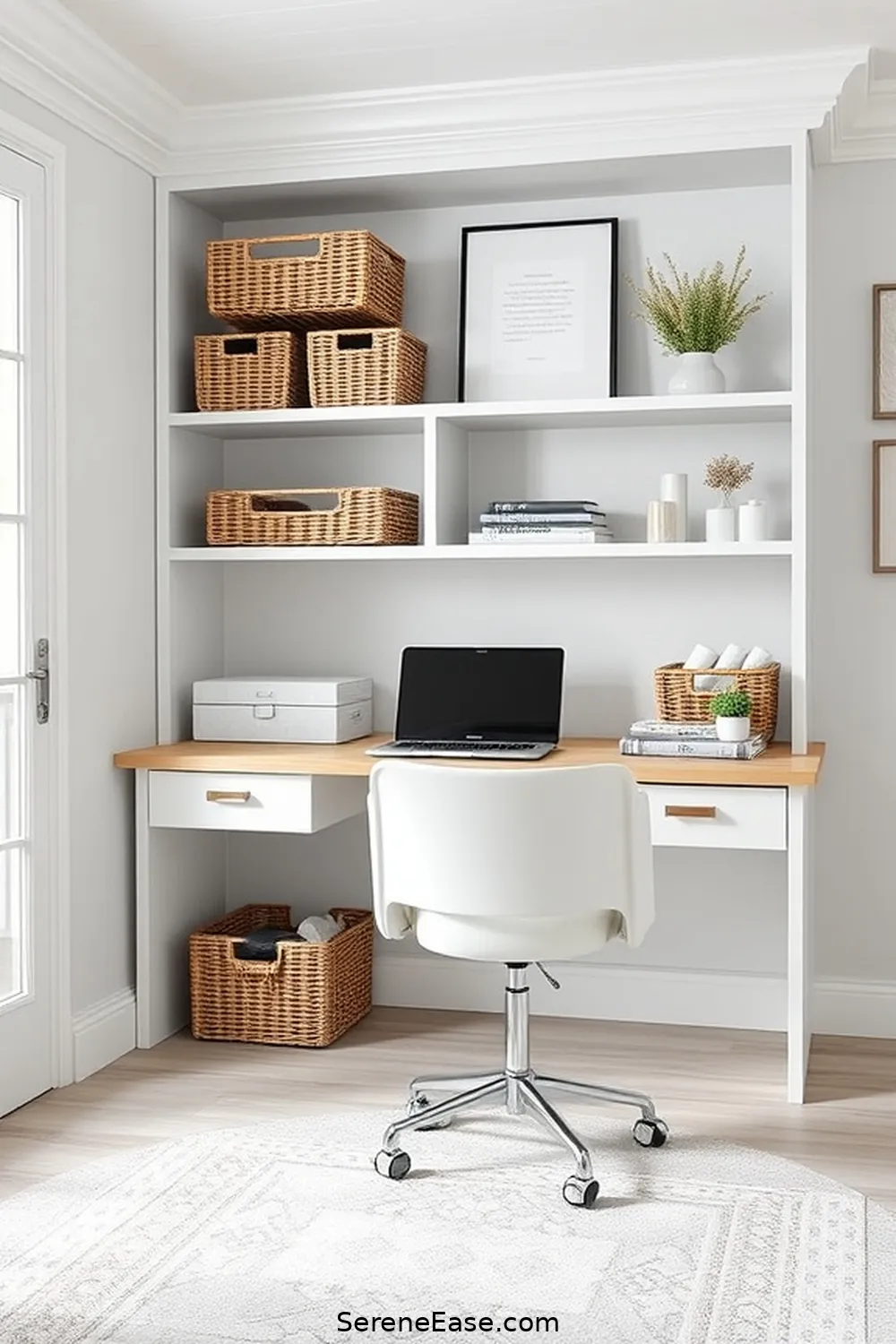 19 Ways to Achieve Monochromatic Home Office Modern Farmhouse Style 14 13. Use Functional Storage Solutions for 19 Ways to Achieve Monochromatic Home Office Modern Farmhouse Style