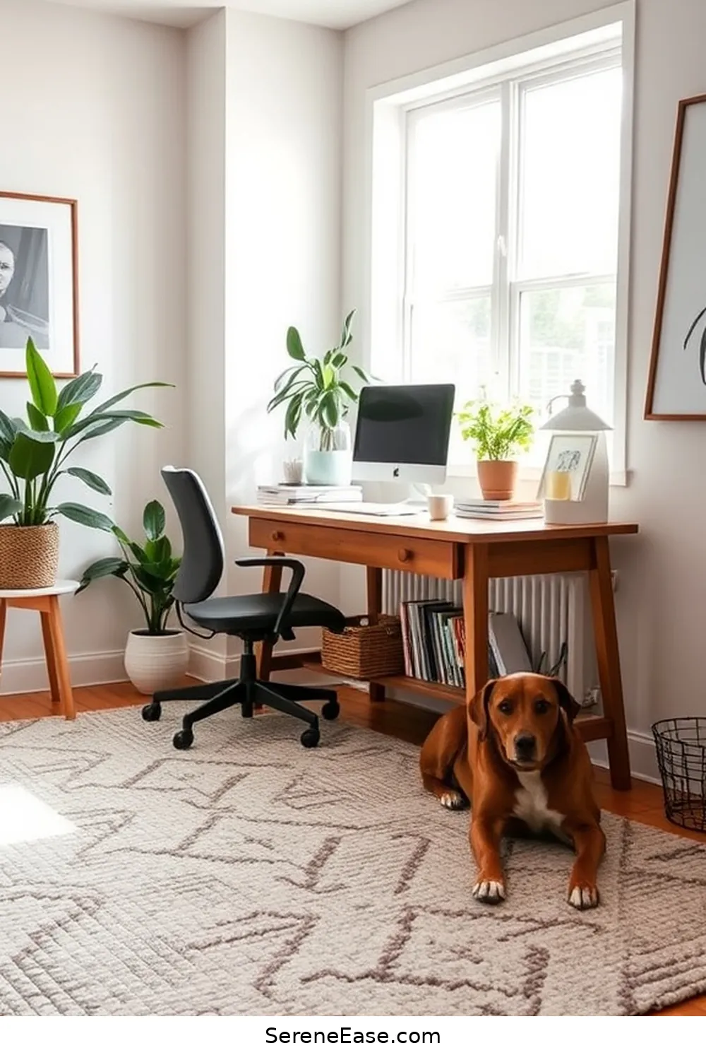 19 Ways to Achieve Monochromatic Home Office Modern Farmhouse Style 15 14. Add a Rug for Warmth for 19 Ways to Achieve Monochromatic Home Office Modern Farmhouse Style