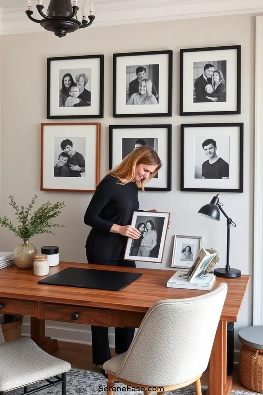 19 Ways to Achieve Monochromatic Home Office Modern Farmhouse Style 19 18. Personalize With Family Photos for 19 Ways to Achieve Monochromatic Home Office Modern Farmhouse Style
