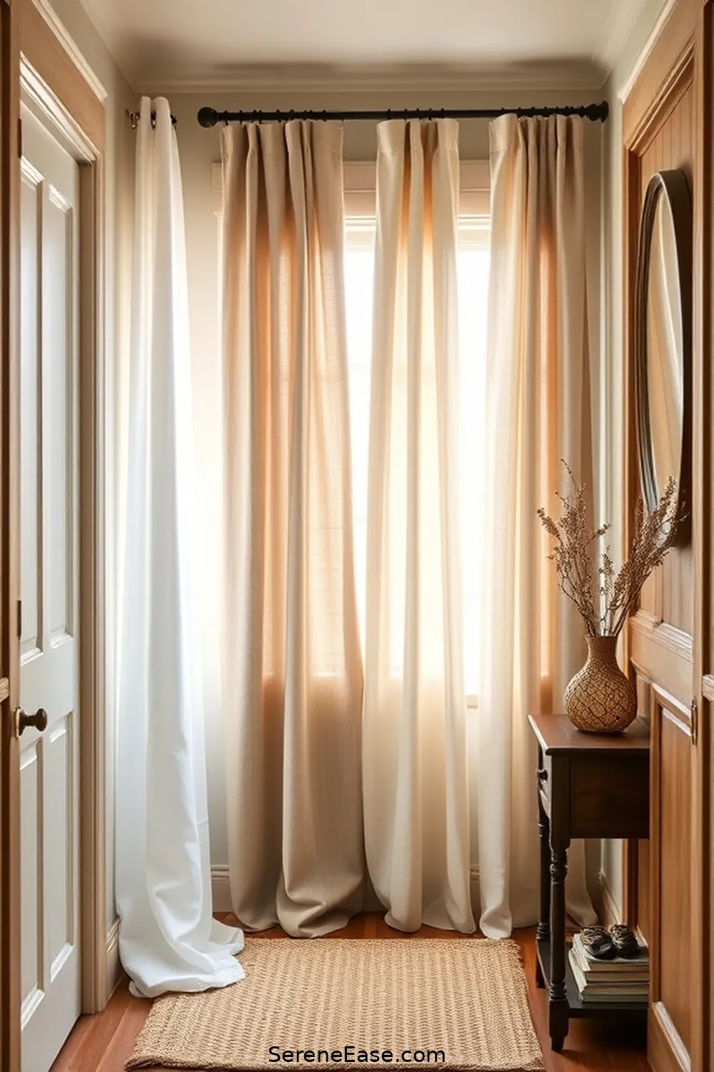 19 Ways to Achieve a Monochromatic Hallway in Modern Farmhouse Style 16 Choose Complementary Curtains for 19 Ways to Achieve a Monochromatic Hallway in Modern Farmhouse Style