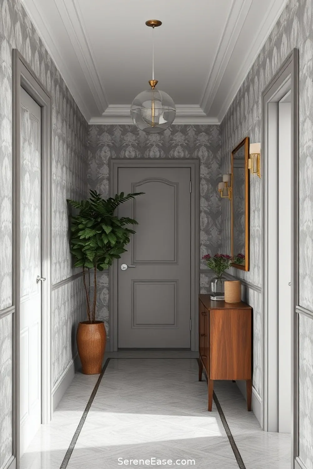 19 Ways to Achieve a Monochromatic Hallway in Modern Farmhouse Style 9 Opt for Monochromatic Wallpaper for 19 Ways to Achieve a Monochromatic Hallway in Modern Farmhouse Style