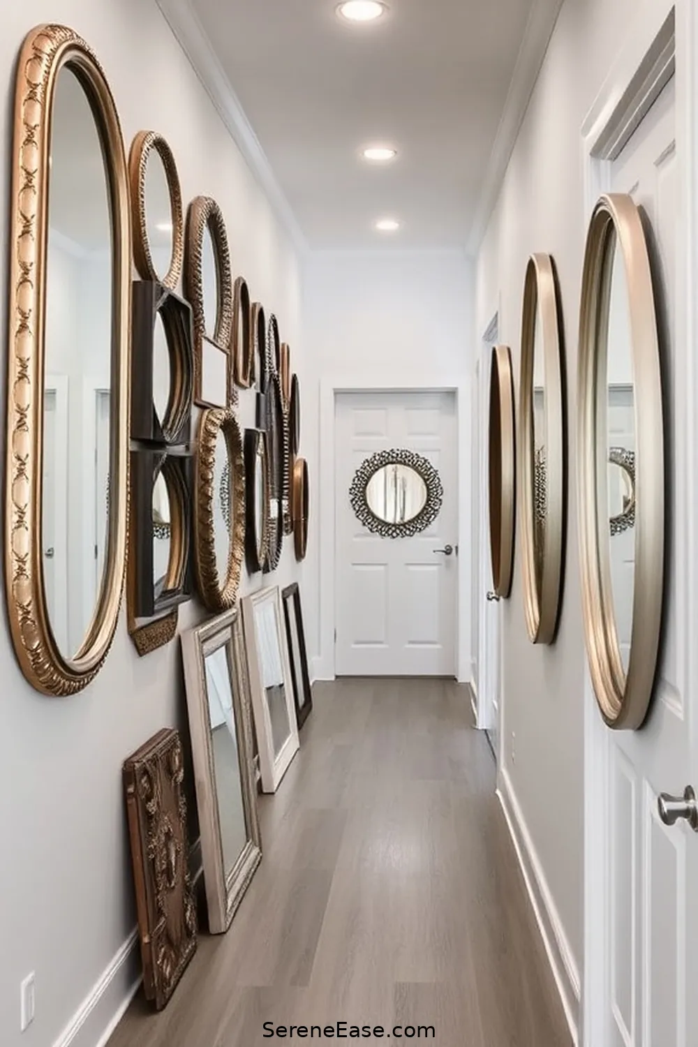 19 Ways to Achieve a Monochromatic Hallway in Modern Farmhouse Style 10 Use Decorative Mirrors for 19 Ways to Achieve a Monochromatic Hallway in Modern Farmhouse Style